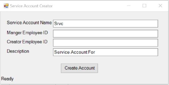 My Service Account creation GUI My Service Account creation GUI