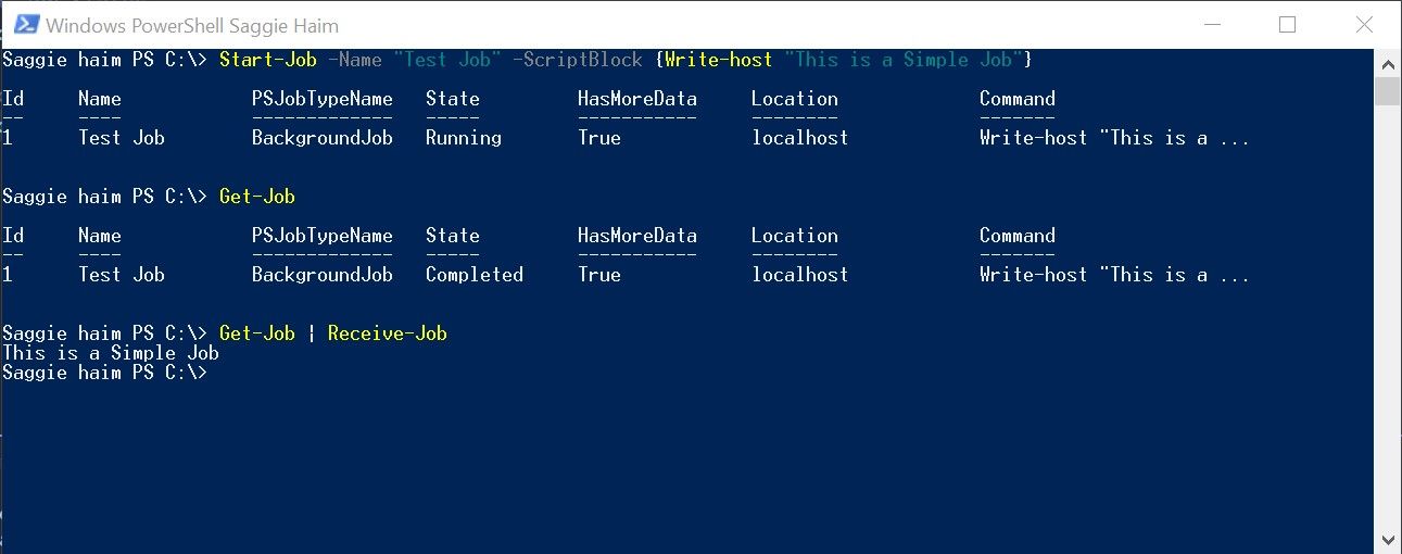 PowerShell Session Showing Background Job with Start-Job