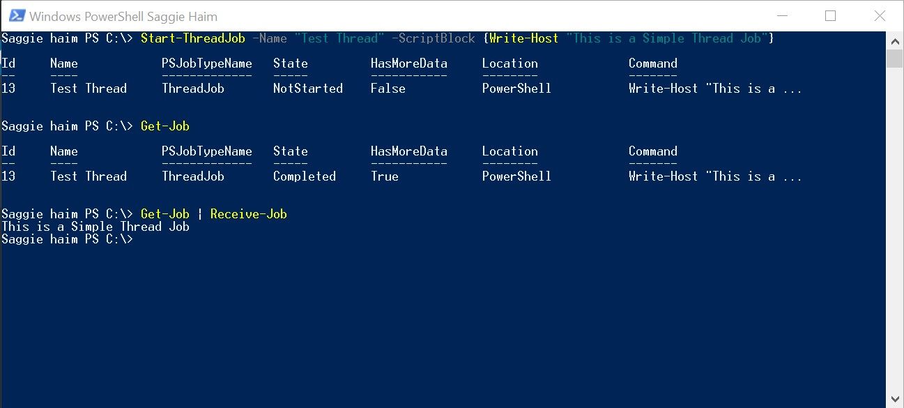PowerShell Session Showing Background Job with Start-ThreadJob