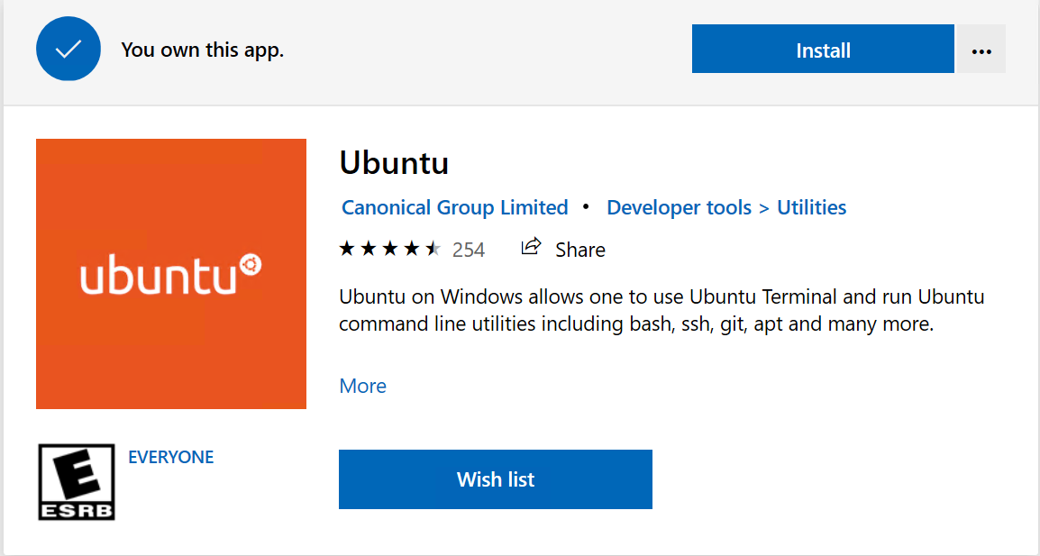 Installing Ubuntu for WSL from Microsoft Store
