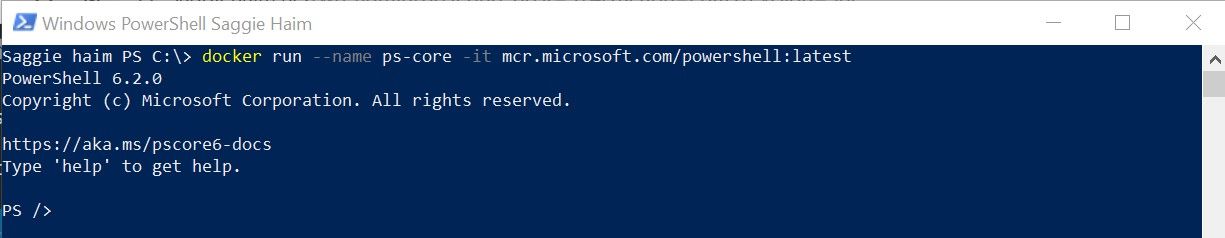 Run Powershell Core in a container