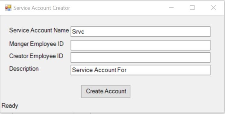 My Service Account creation GUI